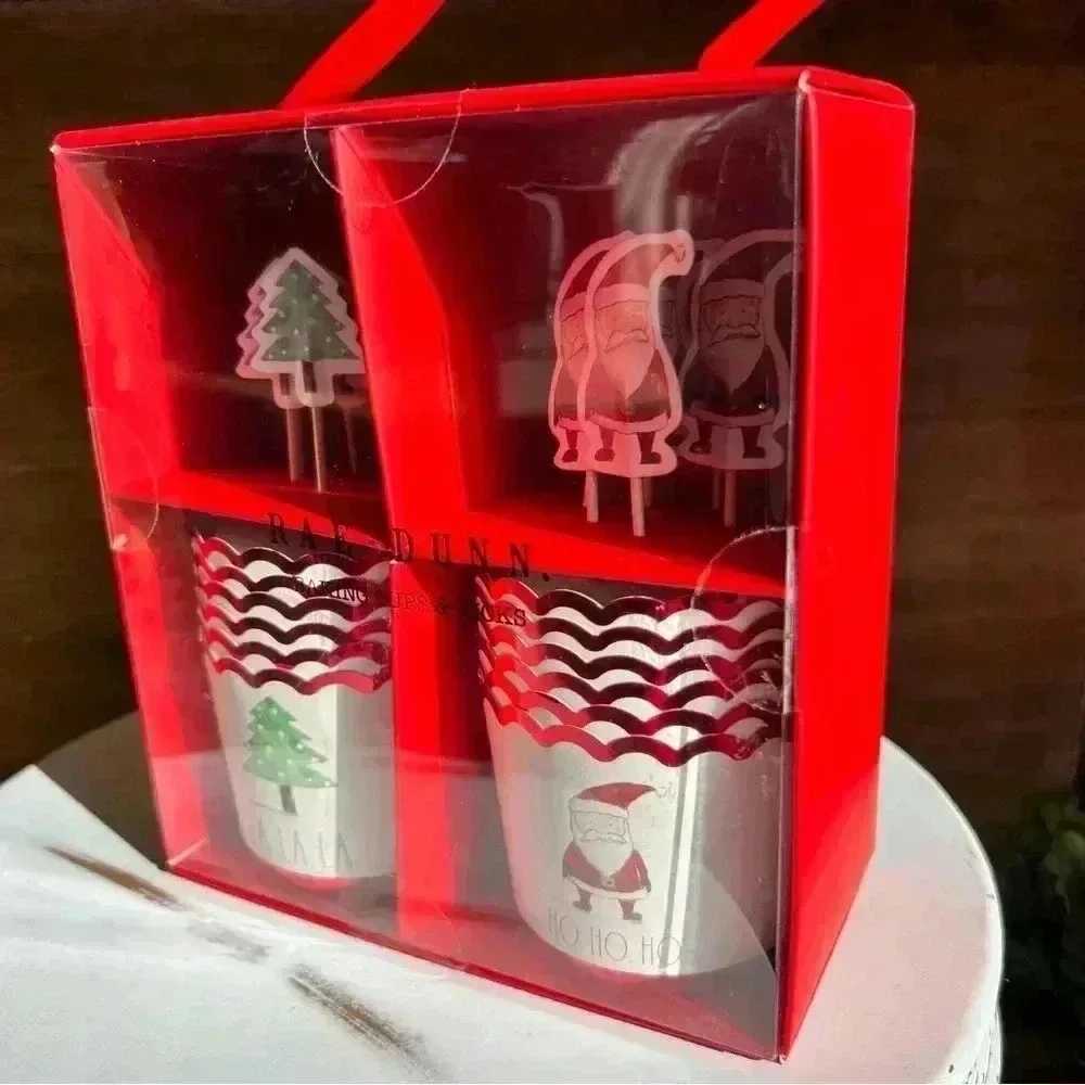 24 pc SET - Rae Dunn Cute Baking Cup SET - 12 baking Cups & 12 Holiday Picks